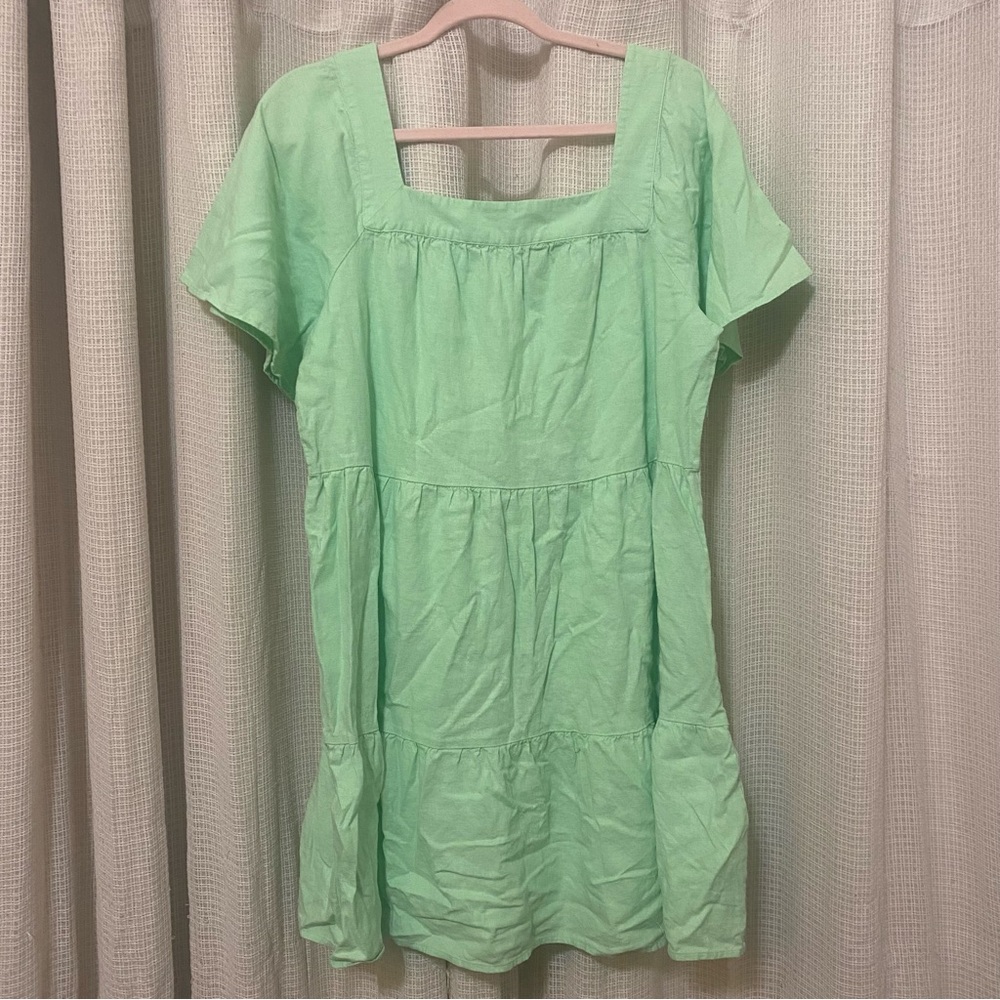 LOFT Mint Green Square Neck Tiered Dress - Picture 1 of 3